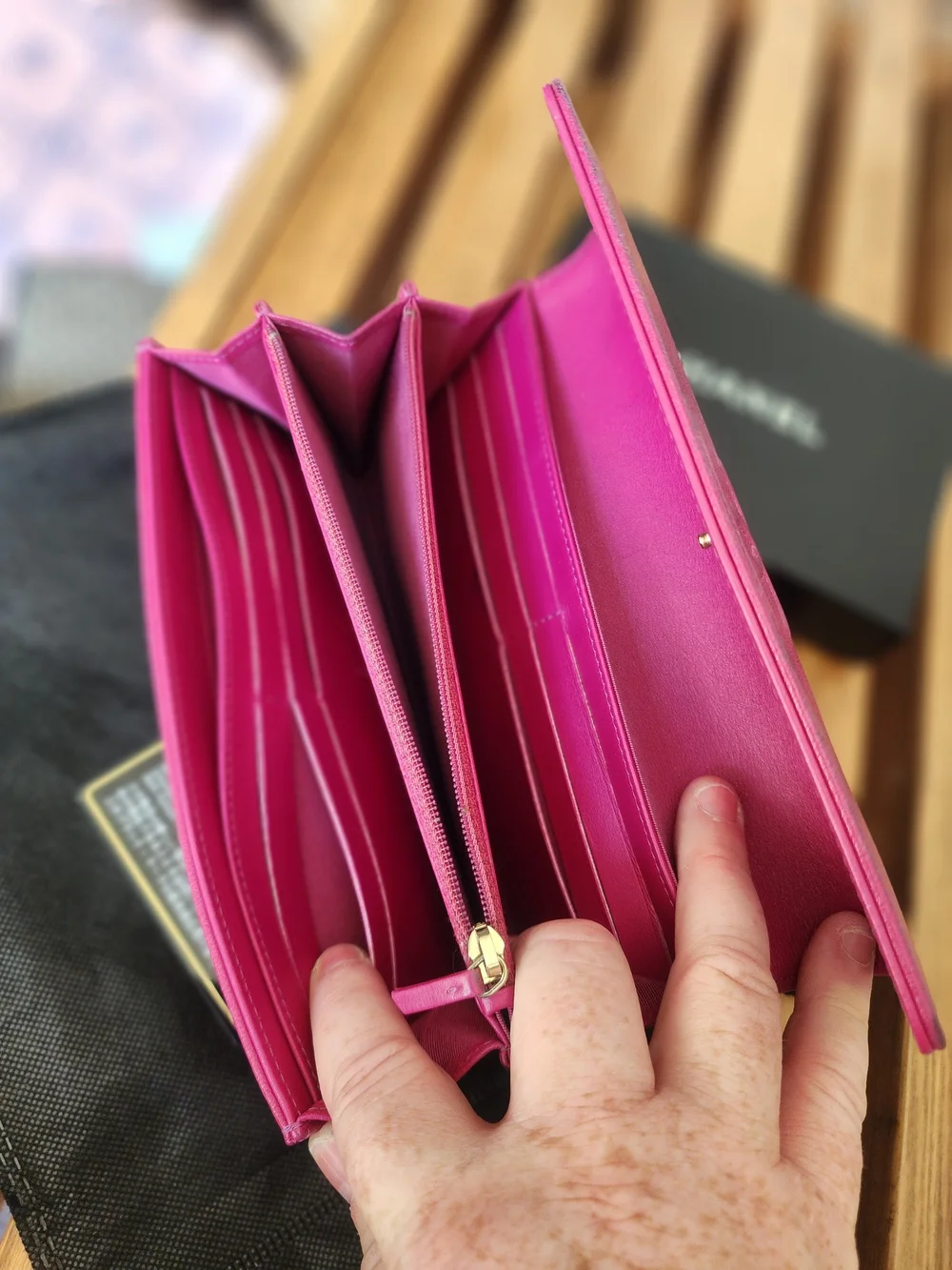 CHANEL CC Stich Leather Long Wallet